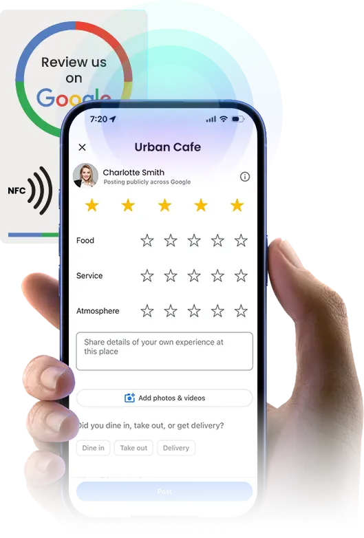 Phone showing Google review screen