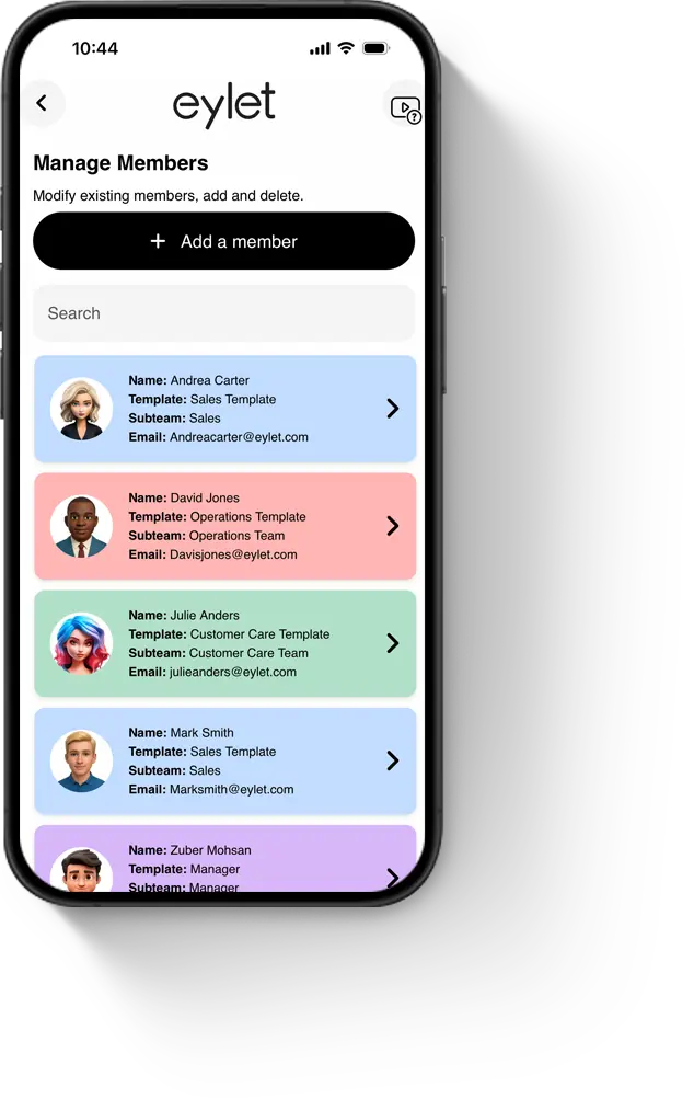 eylet Manage Members screen